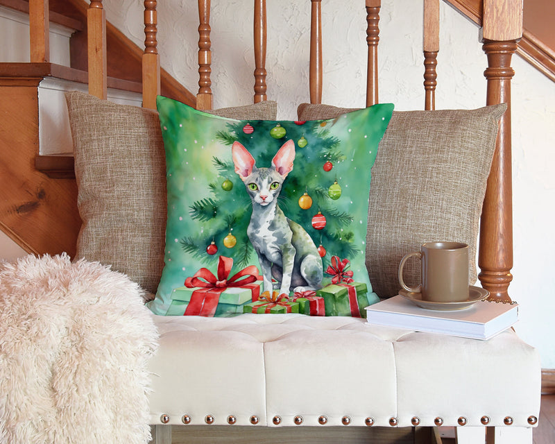Cornish Rex Cat By the Christmas Tree Throw Pillow - 14x14 Decorative Pillow – Art for Your Home & Patio