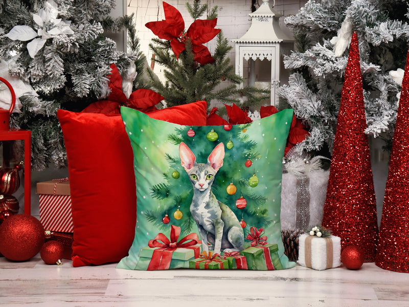 Cornish Rex Cat By the Christmas Tree Throw Pillow - 14x14 Decorative Pillow – Art for Your Home & Patio