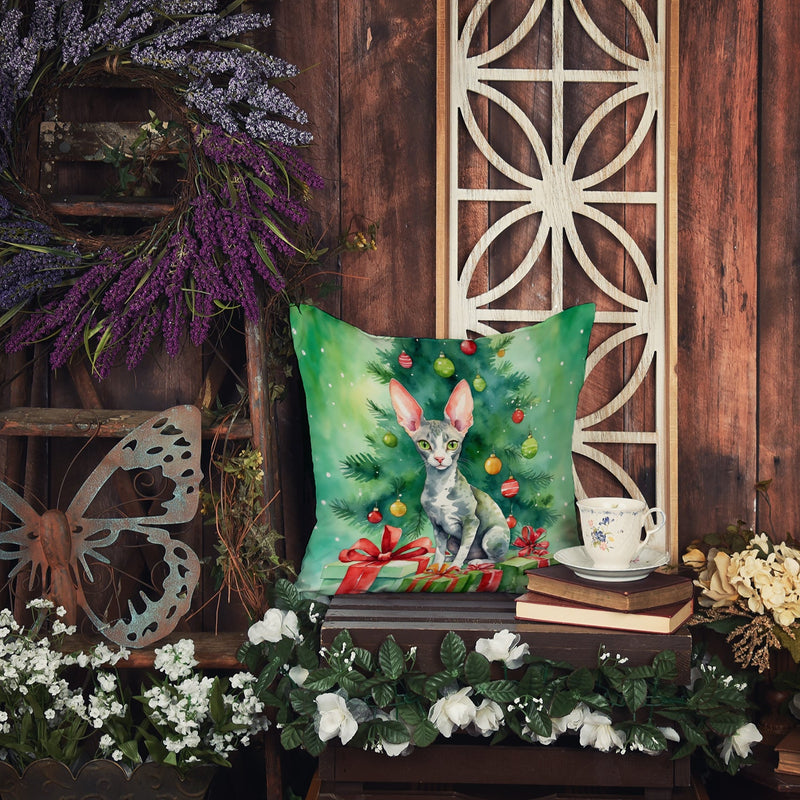 Cornish Rex Cat By the Christmas Tree Throw Pillow - 14x14 Decorative Pillow – Art for Your Home & Patio