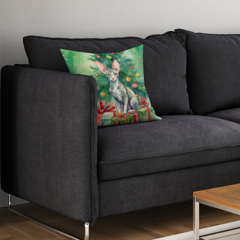 Cornish Rex Cat By the Christmas Tree Throw Pillow - 14x14 Decorative Pillow – Art for Your Home & Patio
