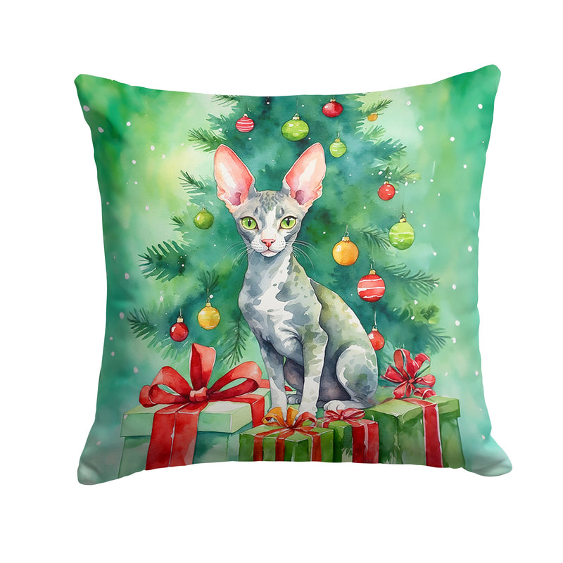 Cornish Rex Cat By the Christmas Tree Throw Pillow - 14x14 Decorative Pillow – Art for Your Home & Patio
