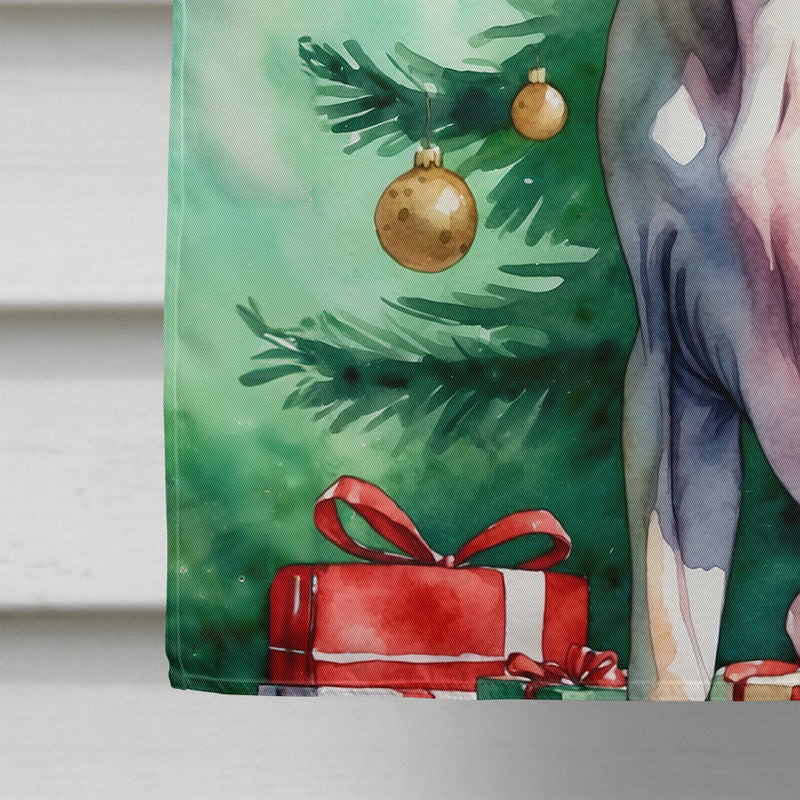 Peterbald Cat By the Christmas Tree House Flag