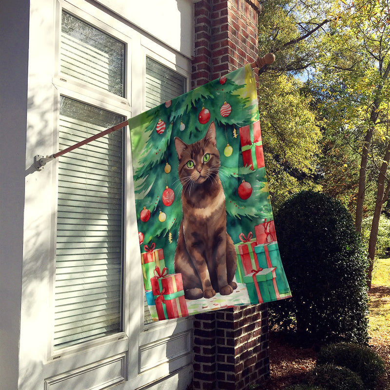 York Chocolate Cat By the Christmas Tree House Flag