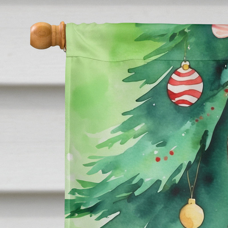 York Chocolate Cat By the Christmas Tree House Flag