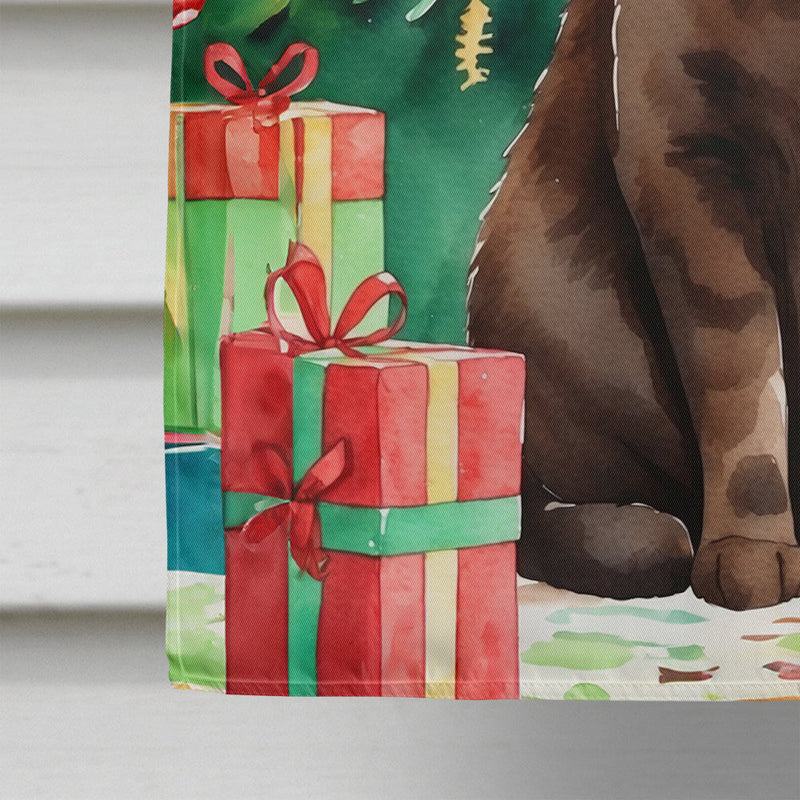 York Chocolate Cat By the Christmas Tree House Flag