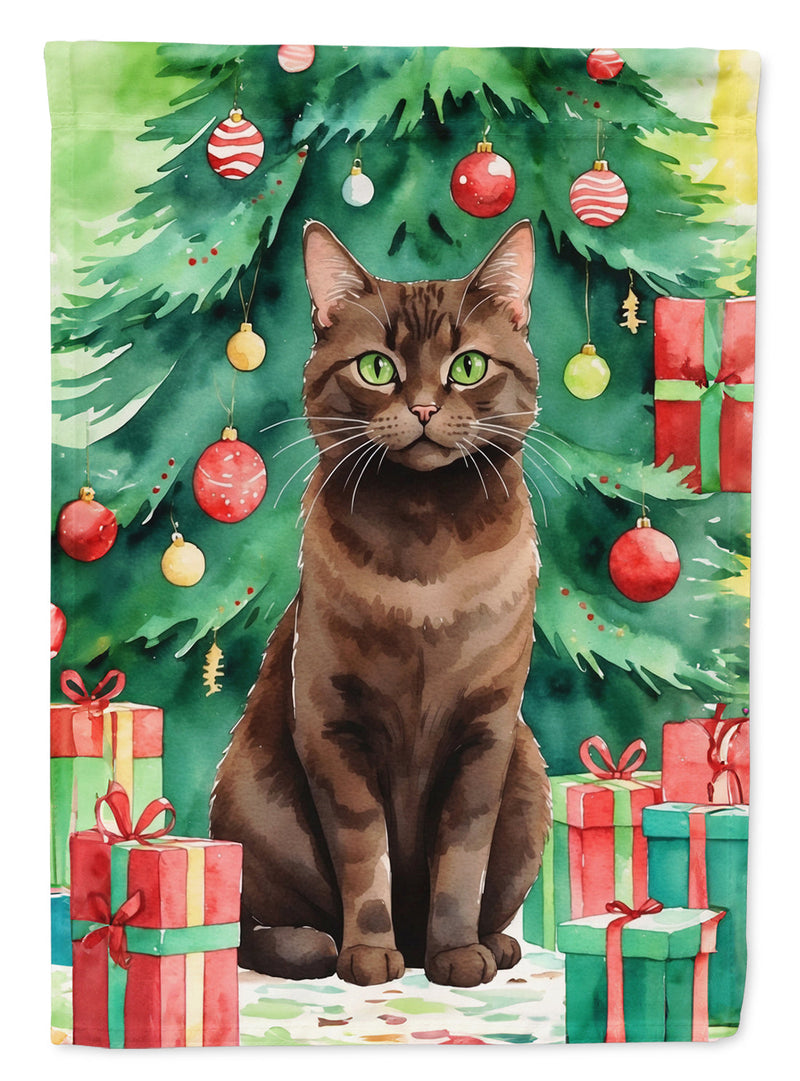 York Chocolate Cat By the Christmas Tree House Flag