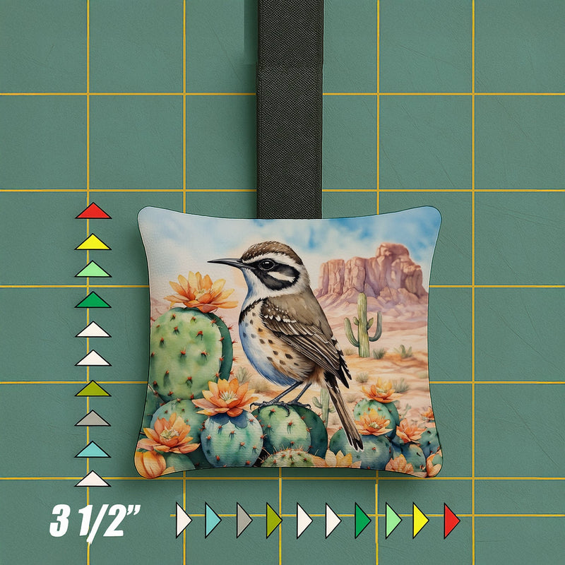 Arizona Cactus Wren Hanging Square Fabric Ornament 3.5 × 3.5