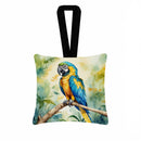 Blue and Gold Macaw Hanging Square Fabric Ornament 3.5 × 3.5
