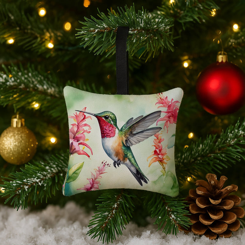 Broadtailed Hummingbird Hanging Square Fabric Ornament 3.5 × 3.5