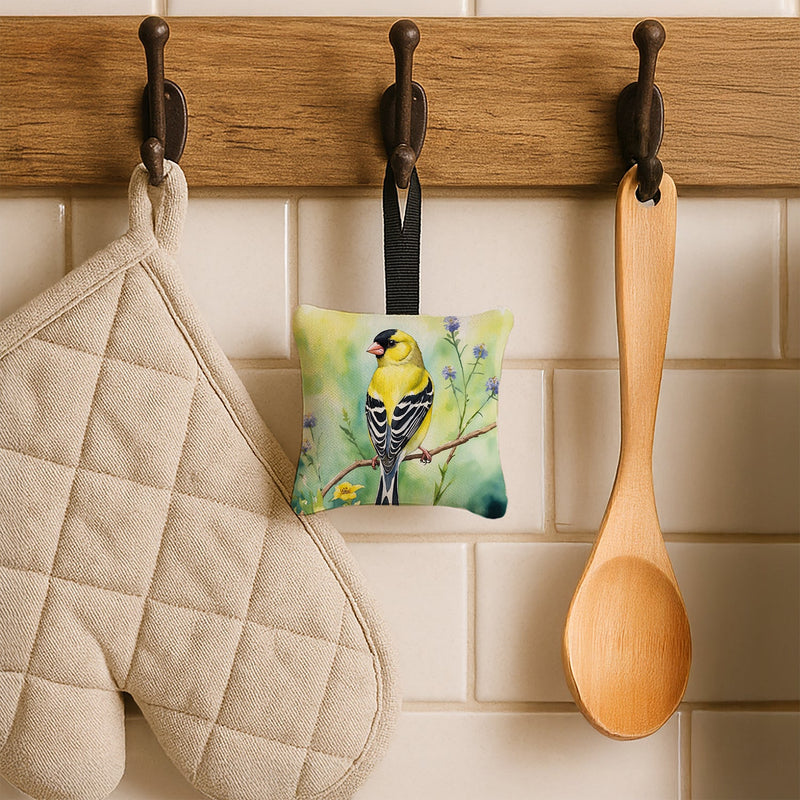 American Goldfinch Hanging Square Fabric Ornament 3.5 × 3.5