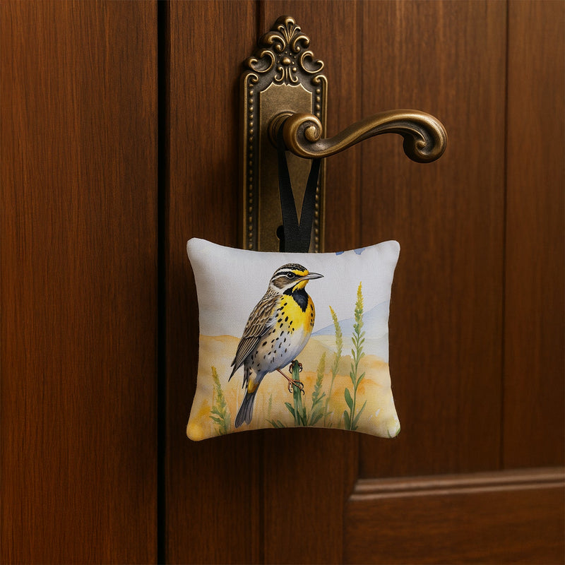 Nebraska Western Meadowlark Hanging Square Fabric Ornament 3.5 × 3.5
