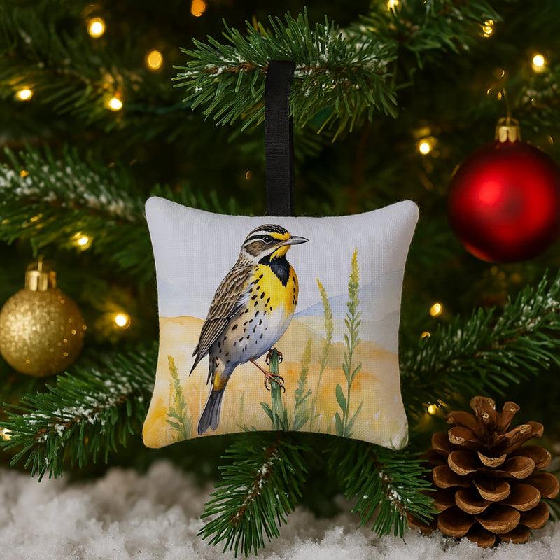 Nebraska Western Meadowlark Hanging Square Fabric Ornament 3.5 × 3.5
