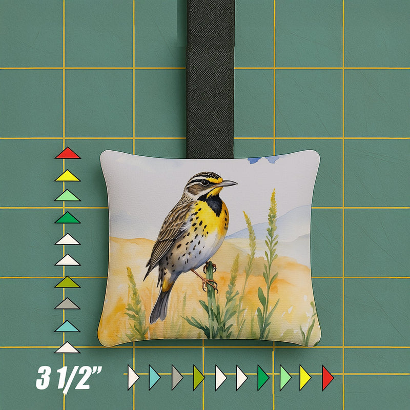 Nebraska Western Meadowlark Hanging Square Fabric Ornament 3.5 × 3.5