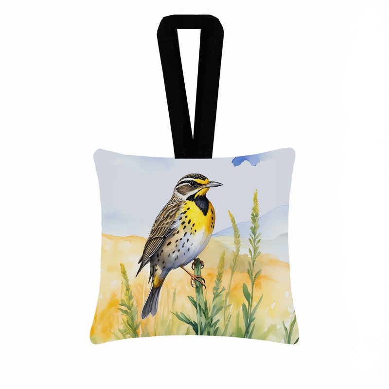 Nebraska Western Meadowlark Hanging Square Fabric Ornament 3.5 × 3.5