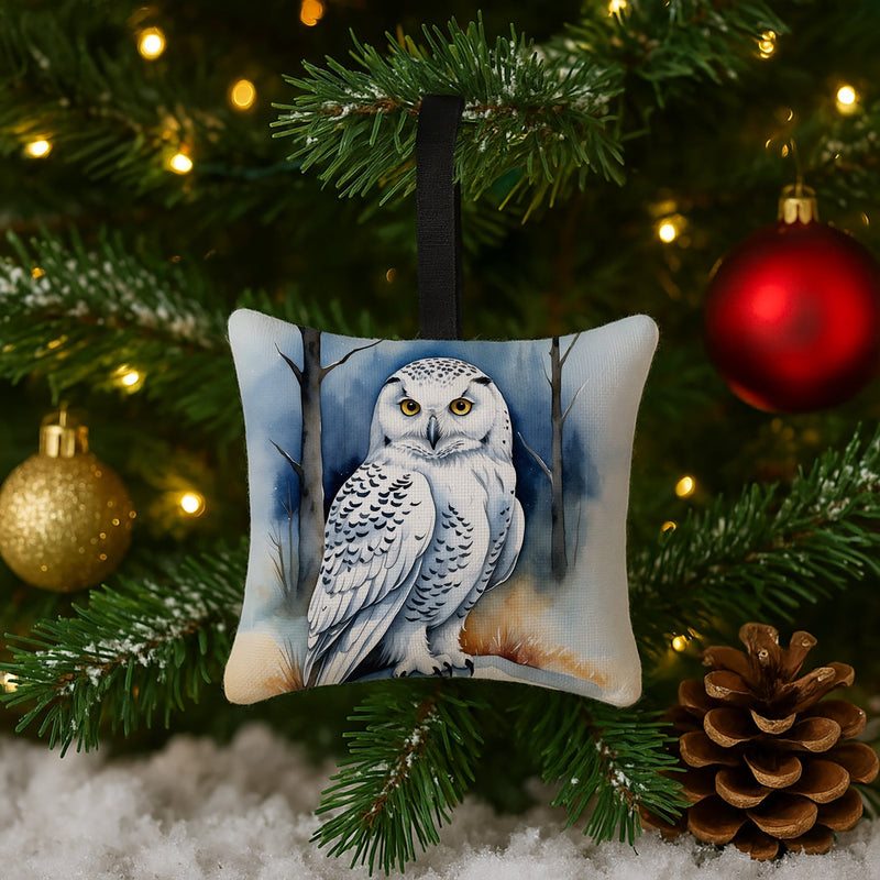 Snowy Owl Hanging Square Fabric Ornament 3.5 × 3.5