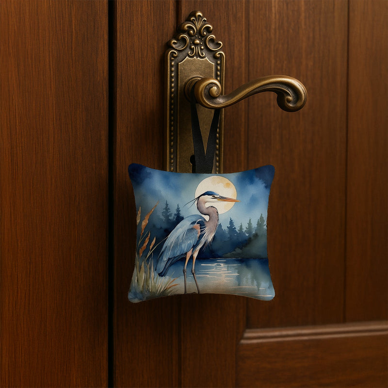 Blue Heron Under the Moonlight Hanging Square Fabric Ornament 3.5 × 3.5