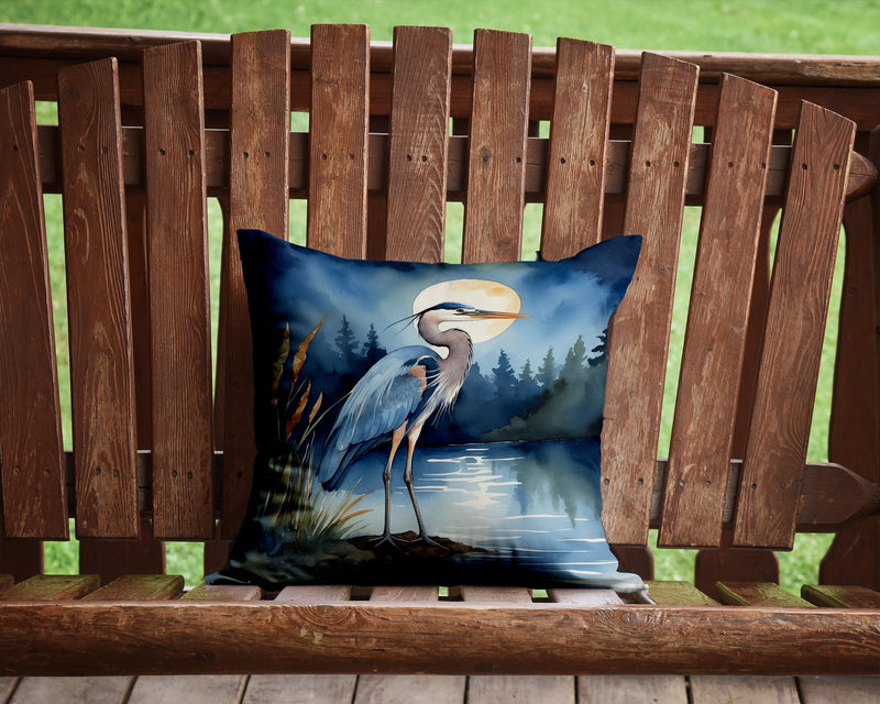 Blue Heron Under the Moonlight Throw Pillow - 14x14 Decorative Pillow – Art for Your Home & Patio