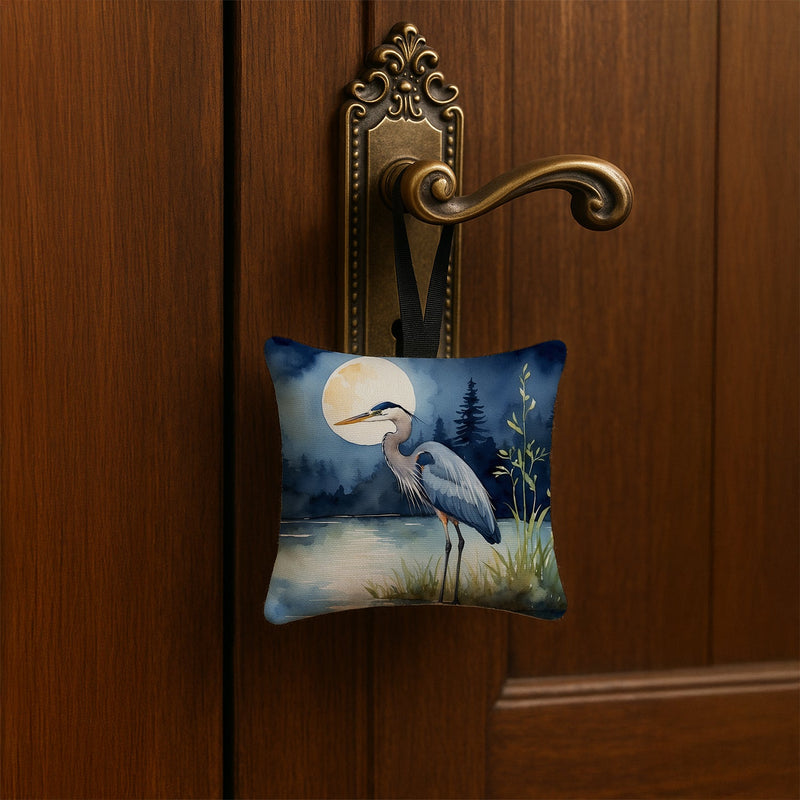Blue Heron Under the Moonlight Hanging Square Fabric Ornament 3.5 × 3.5