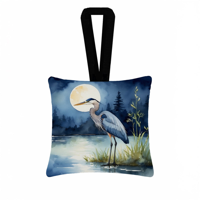 Blue Heron Under the Moonlight Hanging Square Fabric Ornament 3.5 × 3.5