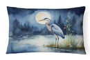 Blue Heron Under the Moonlight Throw Pillow