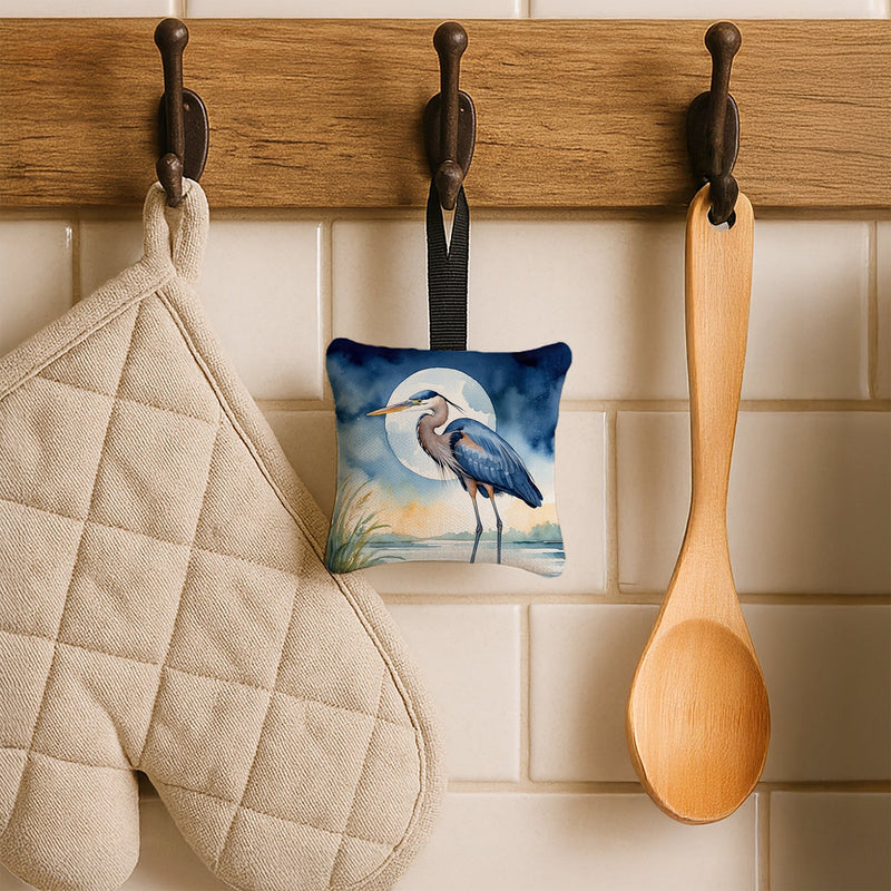 Blue Heron Under the Moonlight Hanging Square Fabric Ornament 3.5 × 3.5