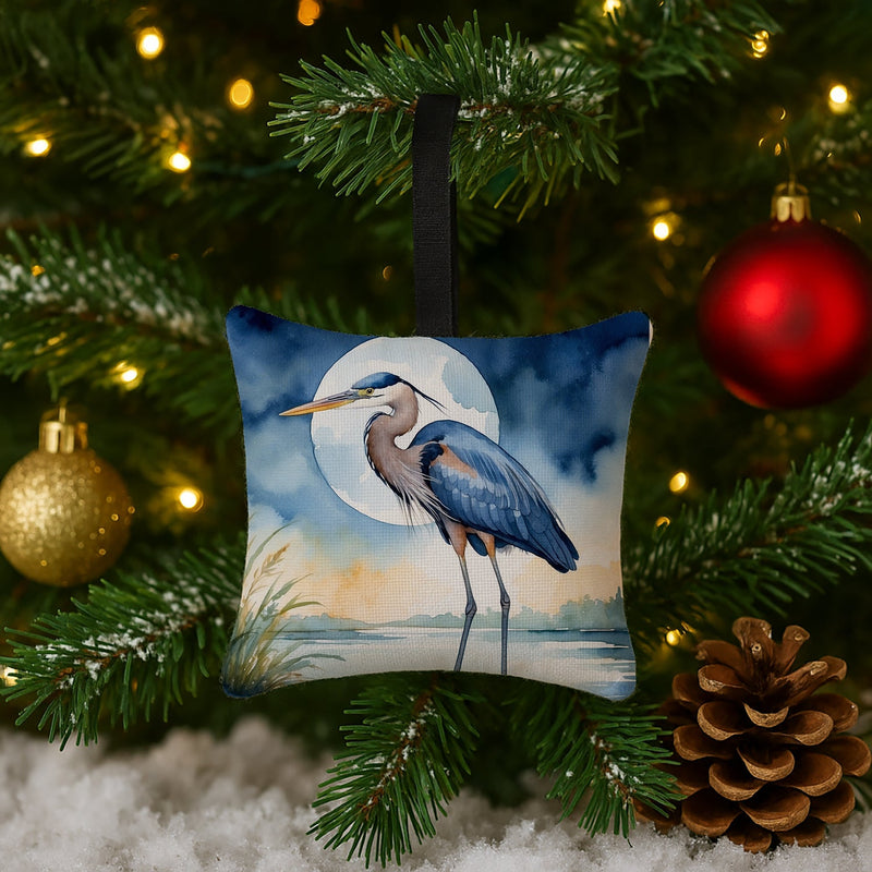 Blue Heron Under the Moonlight Hanging Square Fabric Ornament 3.5 × 3.5