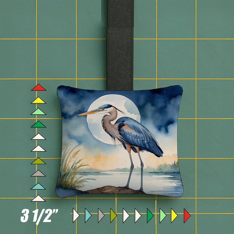 Blue Heron Under the Moonlight Hanging Square Fabric Ornament 3.5 × 3.5