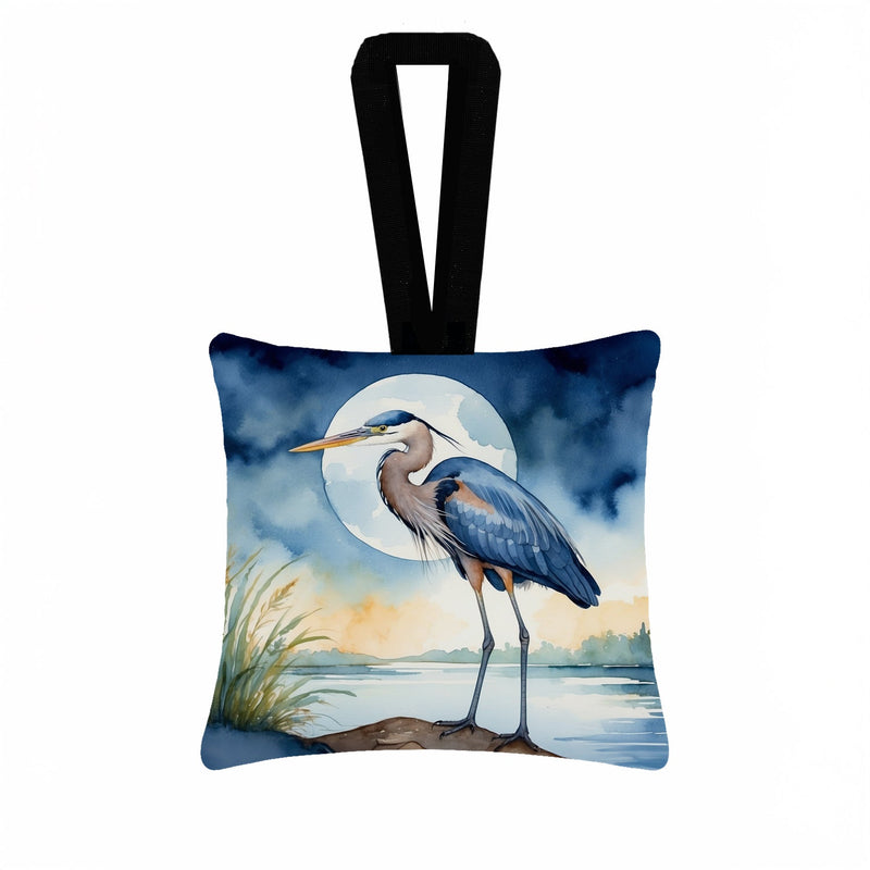 Blue Heron Under the Moonlight Hanging Square Fabric Ornament 3.5 × 3.5