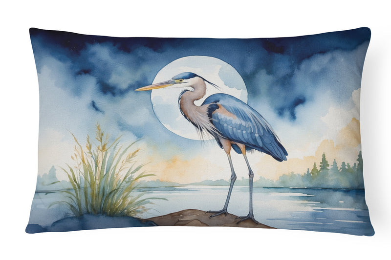 Blue Heron Under the Moonlight Throw Pillow