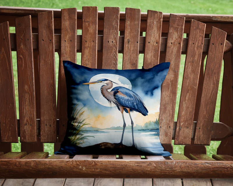 Blue Heron Under the Moonlight Throw Pillow - 14x14 Decorative Pillow – Art for Your Home & Patio