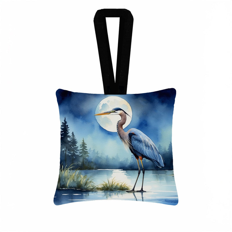 Blue Heron Under the Moonlight Hanging Square Fabric Ornament 3.5 × 3.5