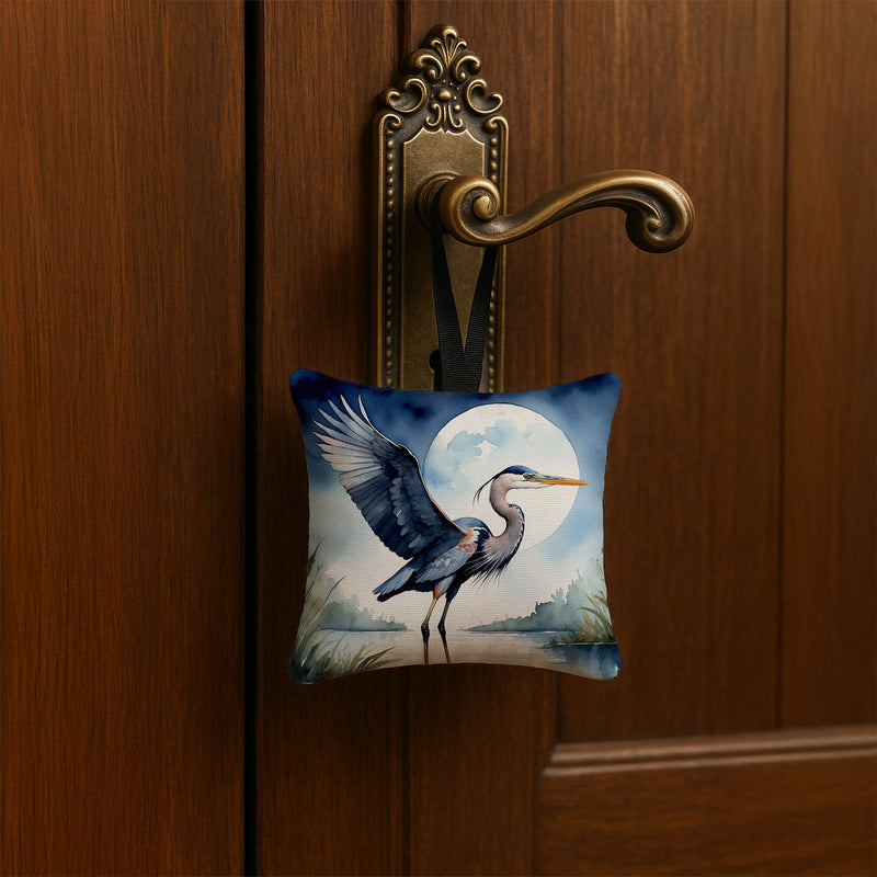 Blue Heron Under the Moonlight Hanging Square Fabric Ornament 3.5 × 3.5