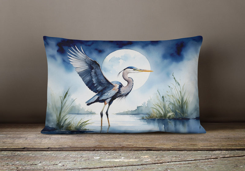 Blue Heron Under the Moonlight Throw Pillow