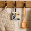 Blue Heron in the Golden Hour Hanging Square Fabric Ornament 3.5 × 3.5