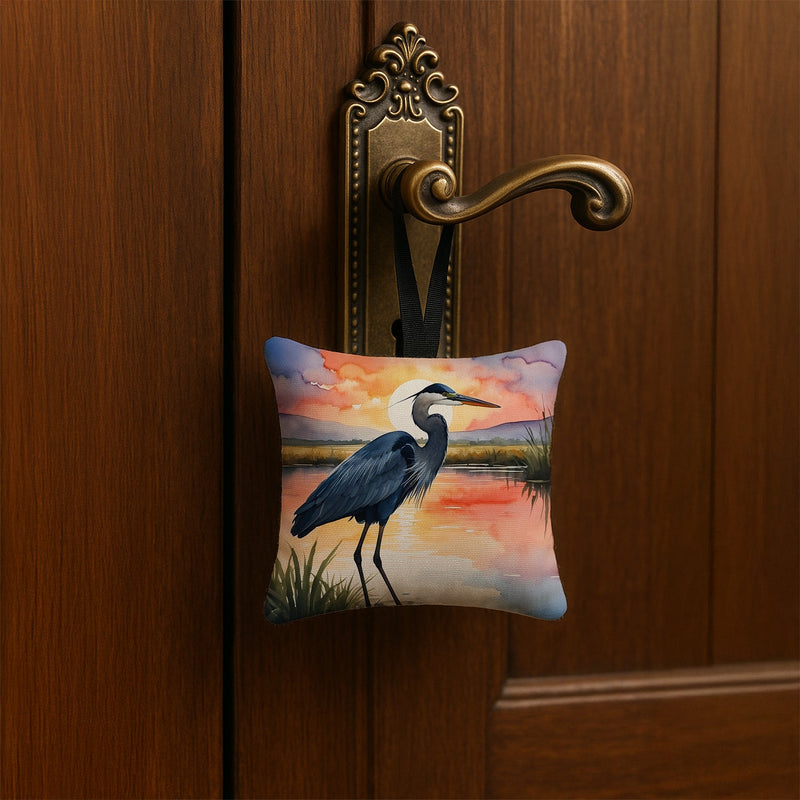 Blue Heron Setting Sun Hanging Square Fabric Ornament 3.5 × 3.5
