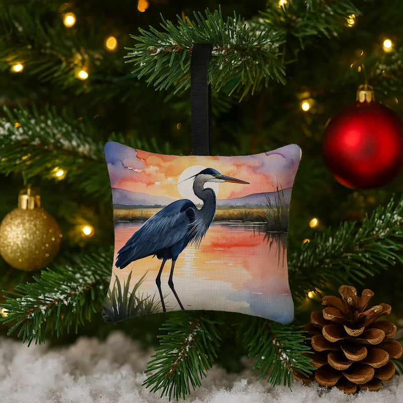 Blue Heron Setting Sun Hanging Square Fabric Ornament 3.5 × 3.5