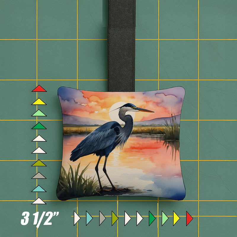 Blue Heron Setting Sun Hanging Square Fabric Ornament 3.5 × 3.5