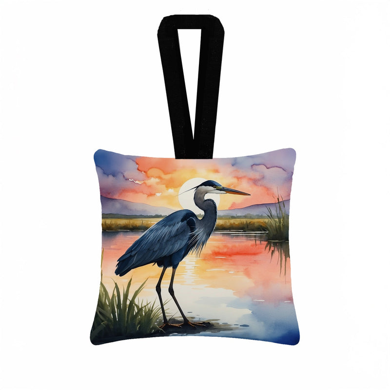 Blue Heron Setting Sun Hanging Square Fabric Ornament 3.5 × 3.5