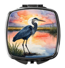 Blue Heron Setting Sun Compact Mirror – Stylish Purse Mirror with Artistic Covers