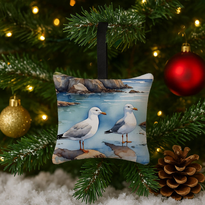 Gulls Scavenging Hanging Square Fabric Ornament 3.5 × 3.5