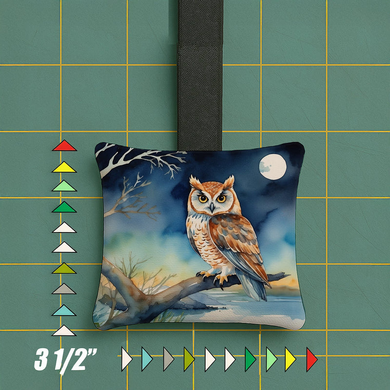 Owl Perched in Coastal Tree Hanging Square Fabric Ornament 3.5 × 3.5