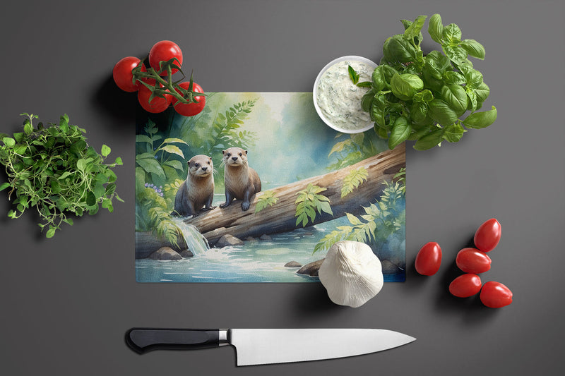 River Otters at Play Glass Cutting Boards – Durable, Decorative Kitchen Art