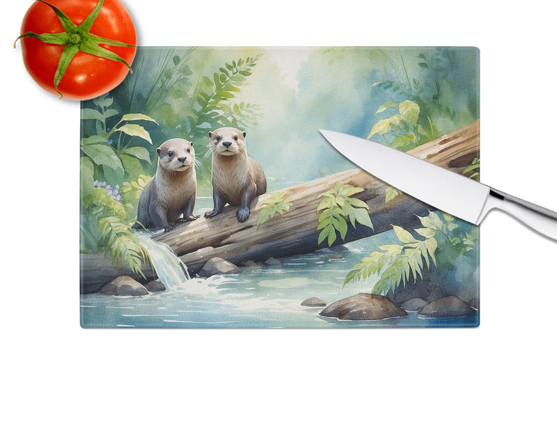 River Otters at Play Glass Cutting Boards – Durable, Decorative Kitchen Art