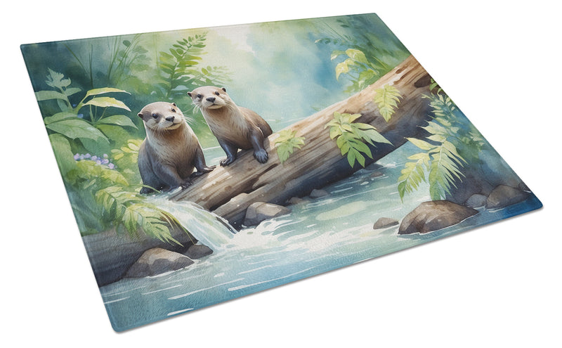 River Otters at Play Glass Cutting Boards – Durable, Decorative Kitchen Art