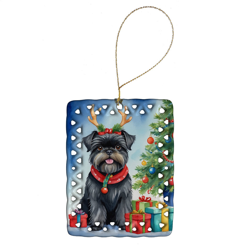Affenpinscher Christmas Reindeer Porcelain Ornament