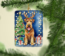 Airedale Terrier Christmas Reindeer Porcelain Ornament
