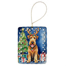 Airedale Terrier Christmas Reindeer Porcelain Ornament