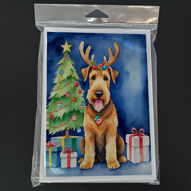 Airedale Terrier Christmas Reindeer Greeting Cards - Blank Note Cards – 8-Pack of Artist-Designed Cards with Envelopes