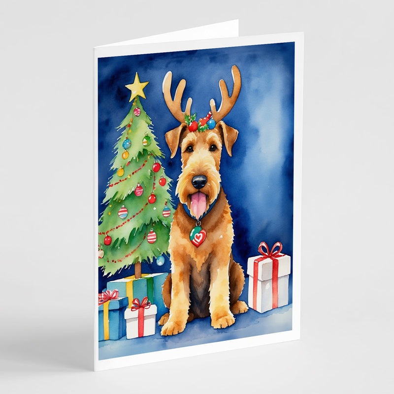 Airedale Terrier Christmas Reindeer Greeting Cards - Blank Note Cards – 8-Pack of Artist-Designed Cards with Envelopes