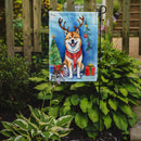 Akita Christmas Garden Flag – Dog in Reindeer Antlers with Tree & Gifts